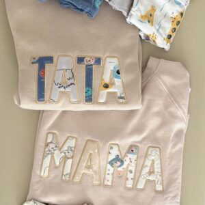 Zestaw bluz z napisami MAMA i TATA (patchwork)