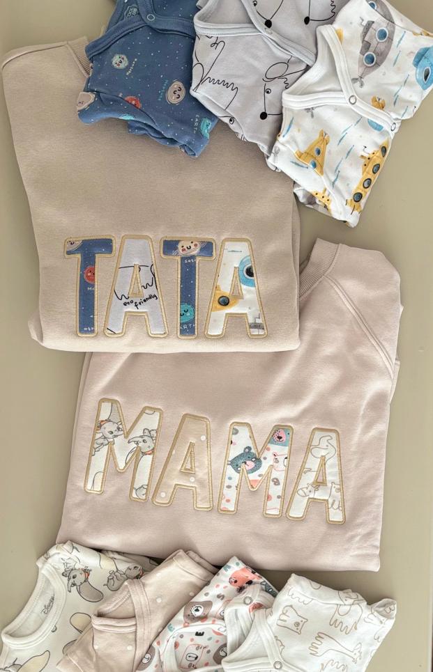 Zestaw bluz z napisami MAMA i TATA (patchwork)